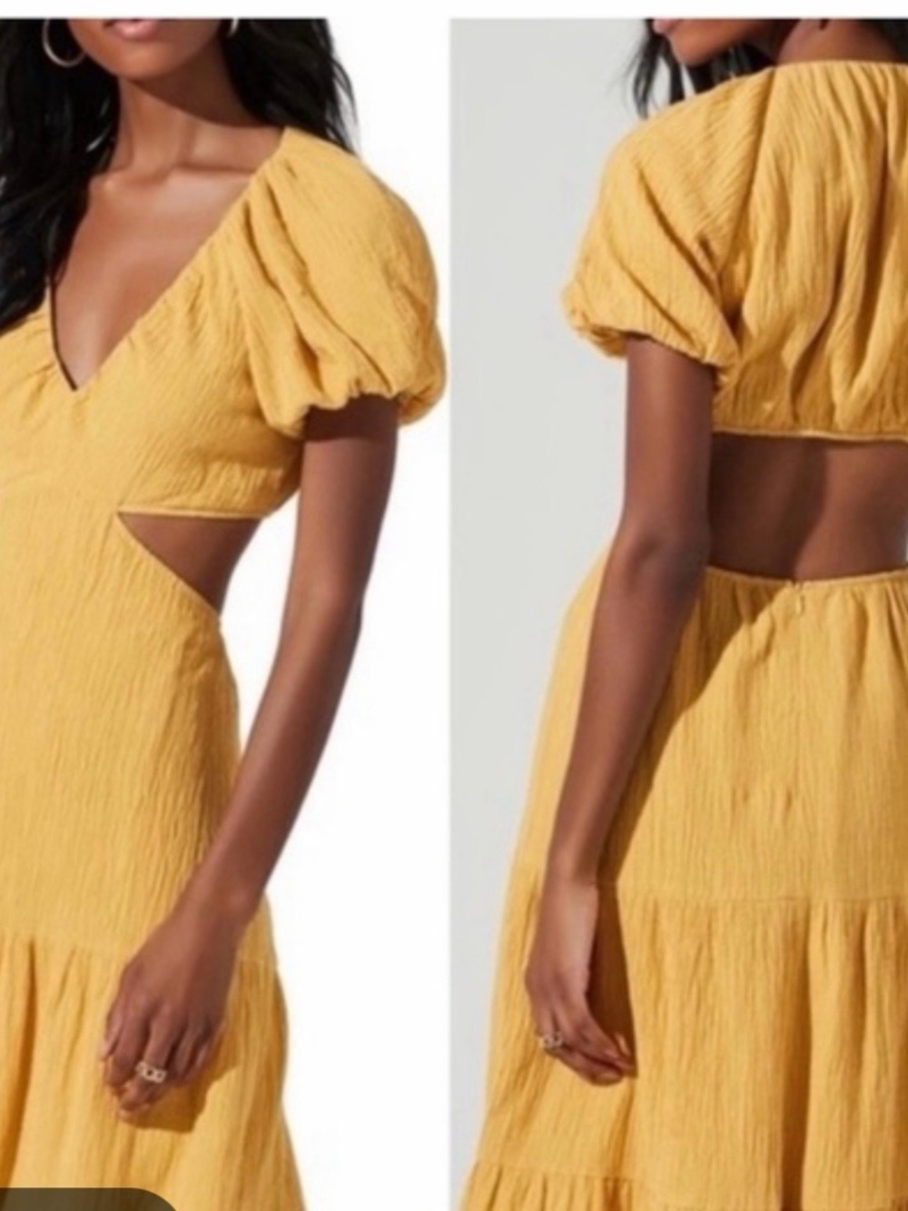 Astr Mustard Yellow Puff-Sleeve Backless Maxi Dress Size-SMALL